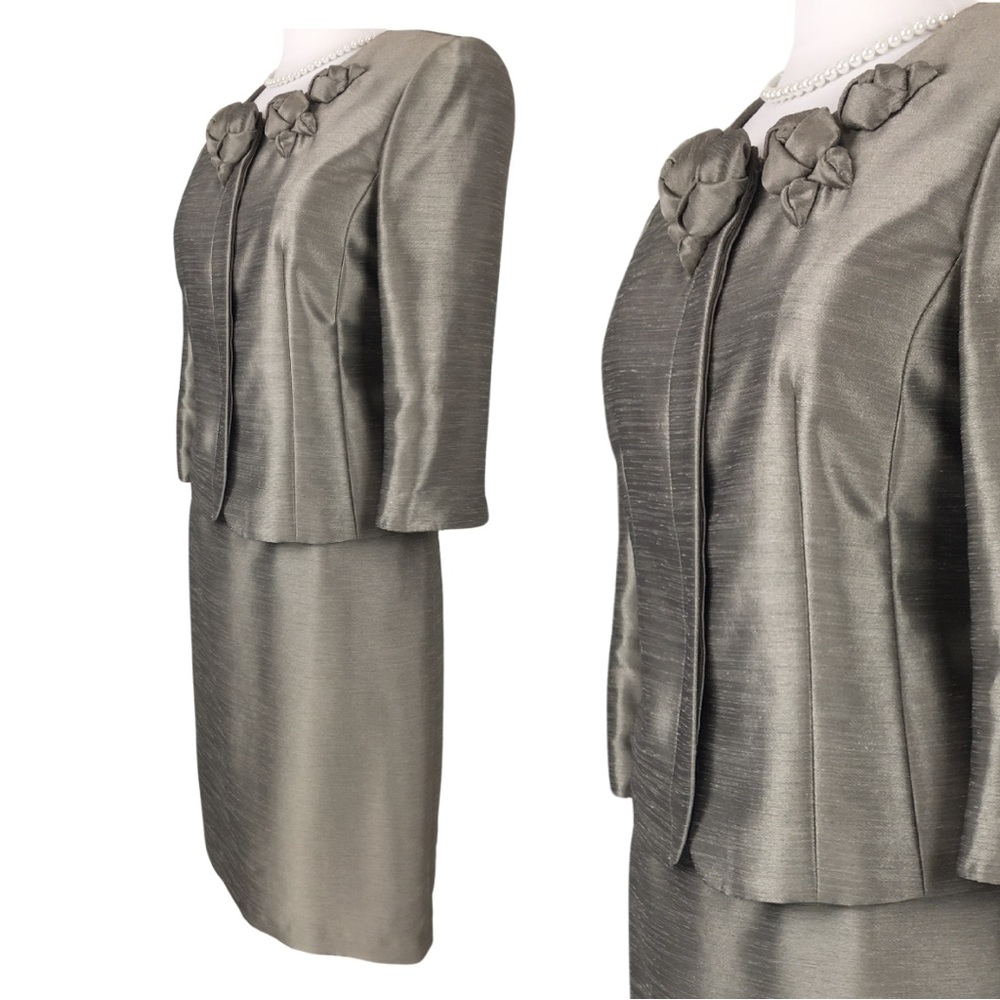 Kasper 2 Piece Gold Champagne 3/4 Sleeve A-line Skirt Blazer Petite Set size 8 - Picture 3 of 16